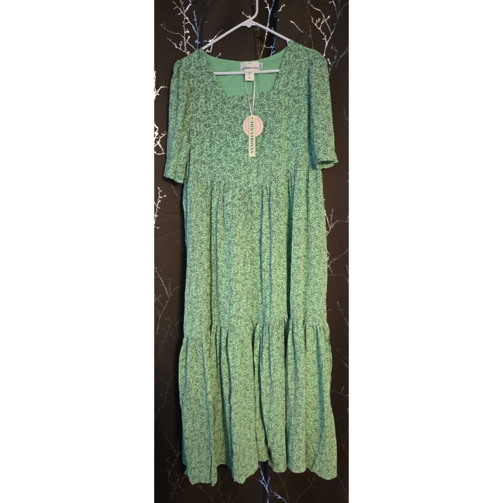 Annorlunda Green Paisley Print Tiered Maxi Dress Size 12 NWT New